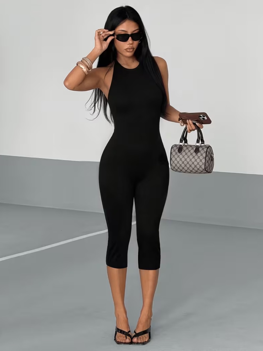 Sleek Black Sleeveless Jumpsuit Capri - Women